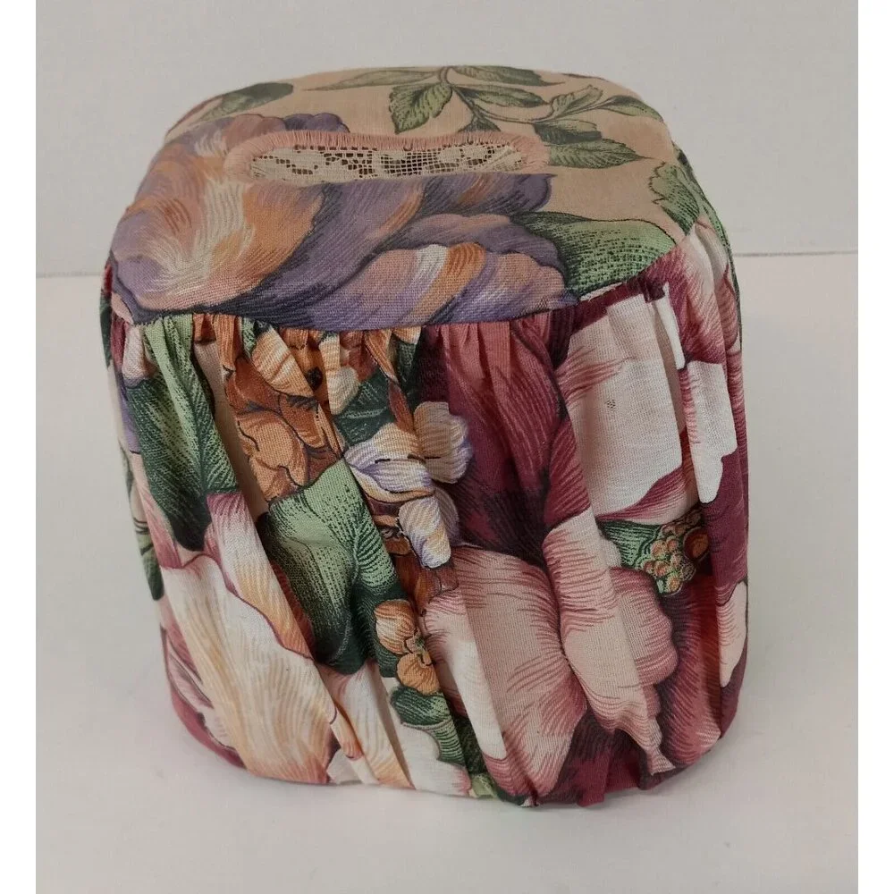 Tissue Box Cover 2 Piece Cloth Floral Cover Over Clear Plastic 5.5